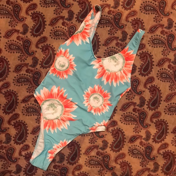 BLUE SUNFLOWER PRINT ONE-PIECE SWIMSUIT - Picture 3 of 6